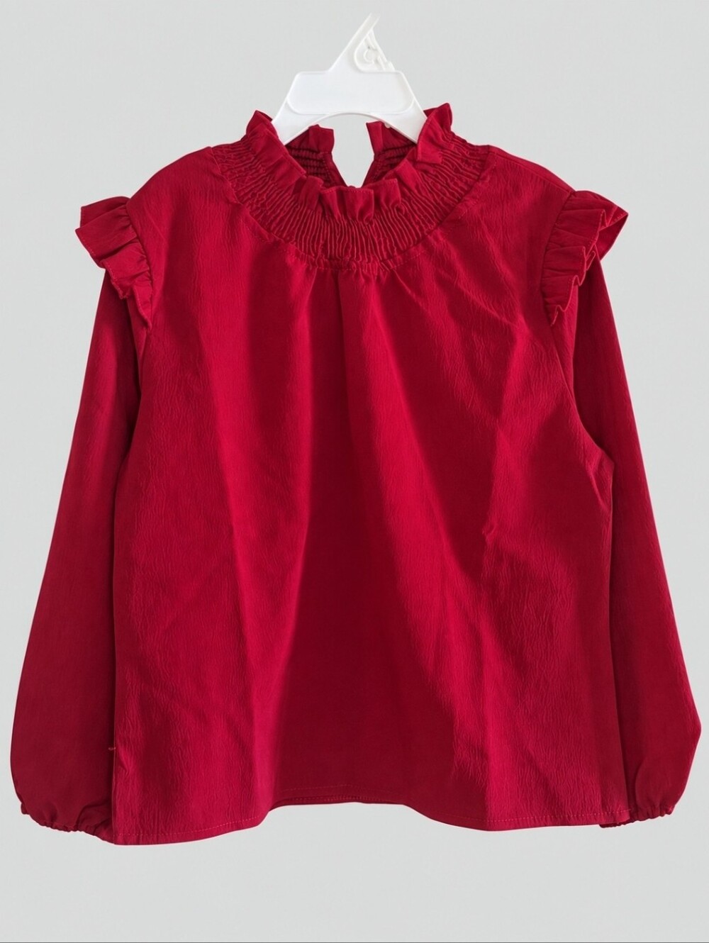 Girls Burgundy Ruffle Blouse Size 4-5Y Long Sleeve Crinkle Cottagecore Fall Kids